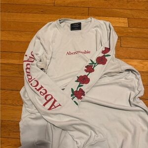 Abercrombie & Fitch White Long-Sleeve Tee with Red Rose Sleeve Graphic